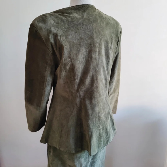 Vintage Deerskin Suede Skirt Set / Olive Green / Size 18 - Picture 6 of 11